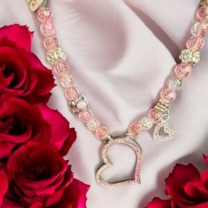 Handmade Elegant Pink Heart Necklace and bracelet
